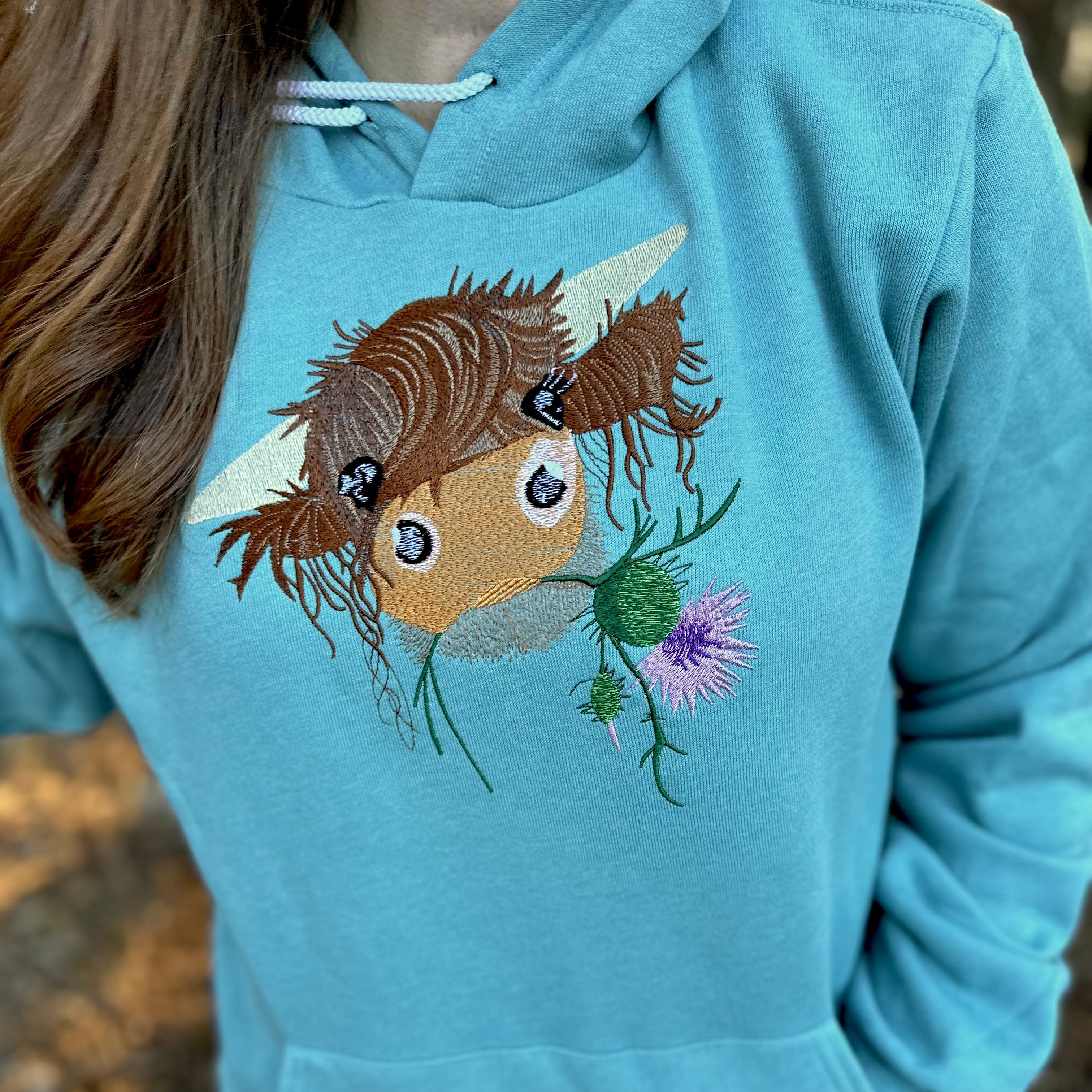 Highland Coo Cute Hairy Cow Embroidered Soft Fleece Unisex Sweatshirt Hoodie