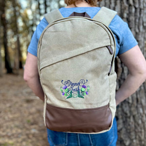 Dinna Fash Scottish Thistle Embroidered Cotton Canvas Backpack - Outlander Inspiration