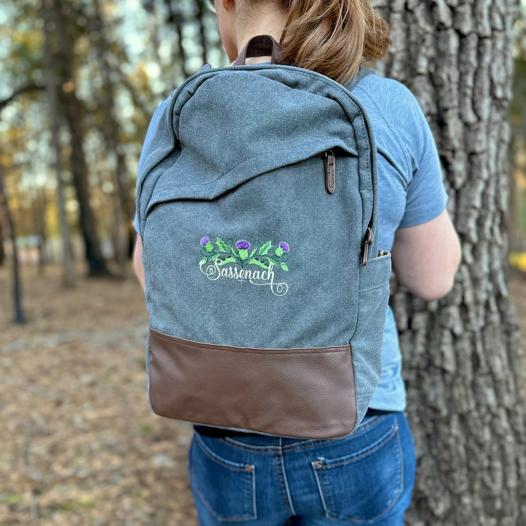 Sassenach Scottish Thistle Embroidered Cotton Canvas Backpack - Outlander Inspiration