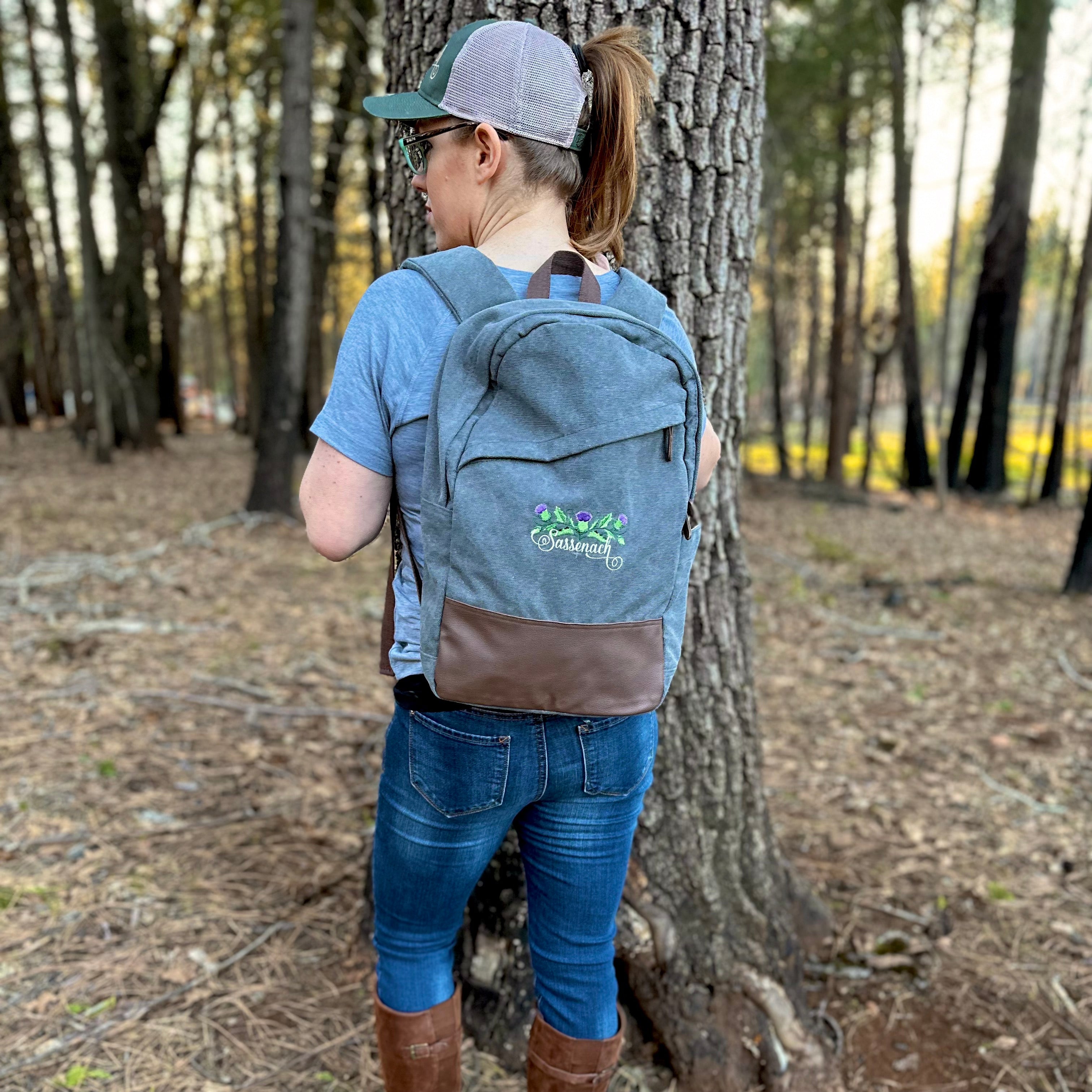 Sassenach Scottish Thistle Embroidered Cotton Canvas Backpack - Outlander Inspiration