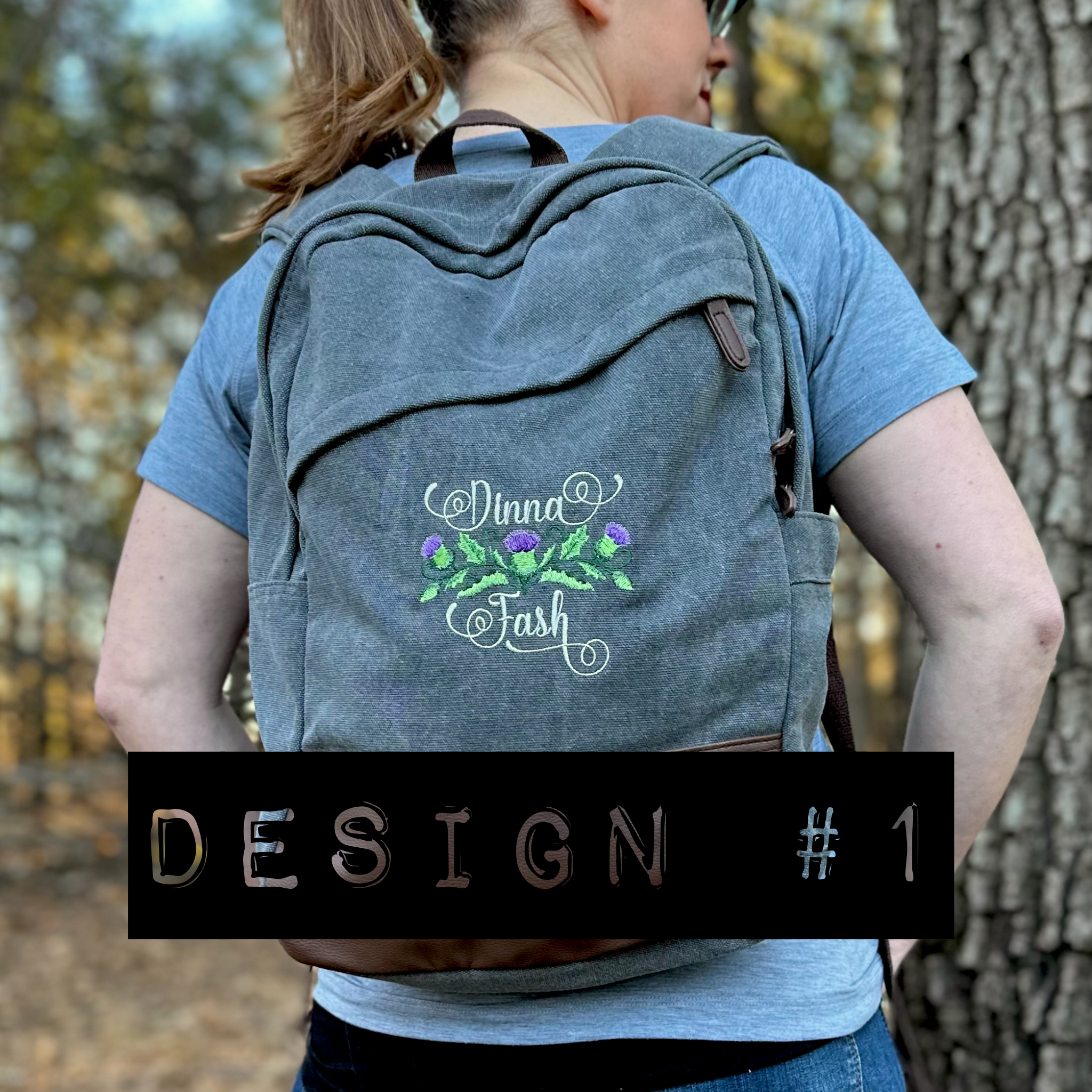 Dinna Fash Scottish Thistle Embroidered Cotton Canvas Backpack - Outlander Inspiration