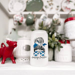 Sassy Lassie Scottish Messy Bun 16oz Frosted Beer Can Glass with Bamboo Lid and Straw