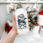 Sassy Lassie Scottish Messy Bun 16oz Frosted Beer Can Glass with Bamboo Lid and Straw