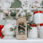 Sassy Lassie Scottish Messy Bun 16oz Frosted Beer Can Glass with Bamboo Lid and Straw