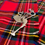 Bagpipes Chrome Plated Metal Fly Plaid Brooch Kilt Pin