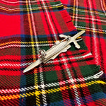 Bagpiper and Claymore Chrome Plated Metal Fly Plaid Brooch Kilt Pin