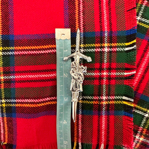 Bagpiper and Claymore Chrome Plated Metal Fly Plaid Brooch Kilt Pin