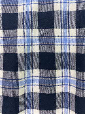 Navy Blue, Light French Blue, and White Flannel Plaid Infinity or Blanket Scarf