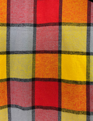 Colorful Red, Yellow, Orange, and Gray Block Plaid Flannel Infinity or Blanket Scarf