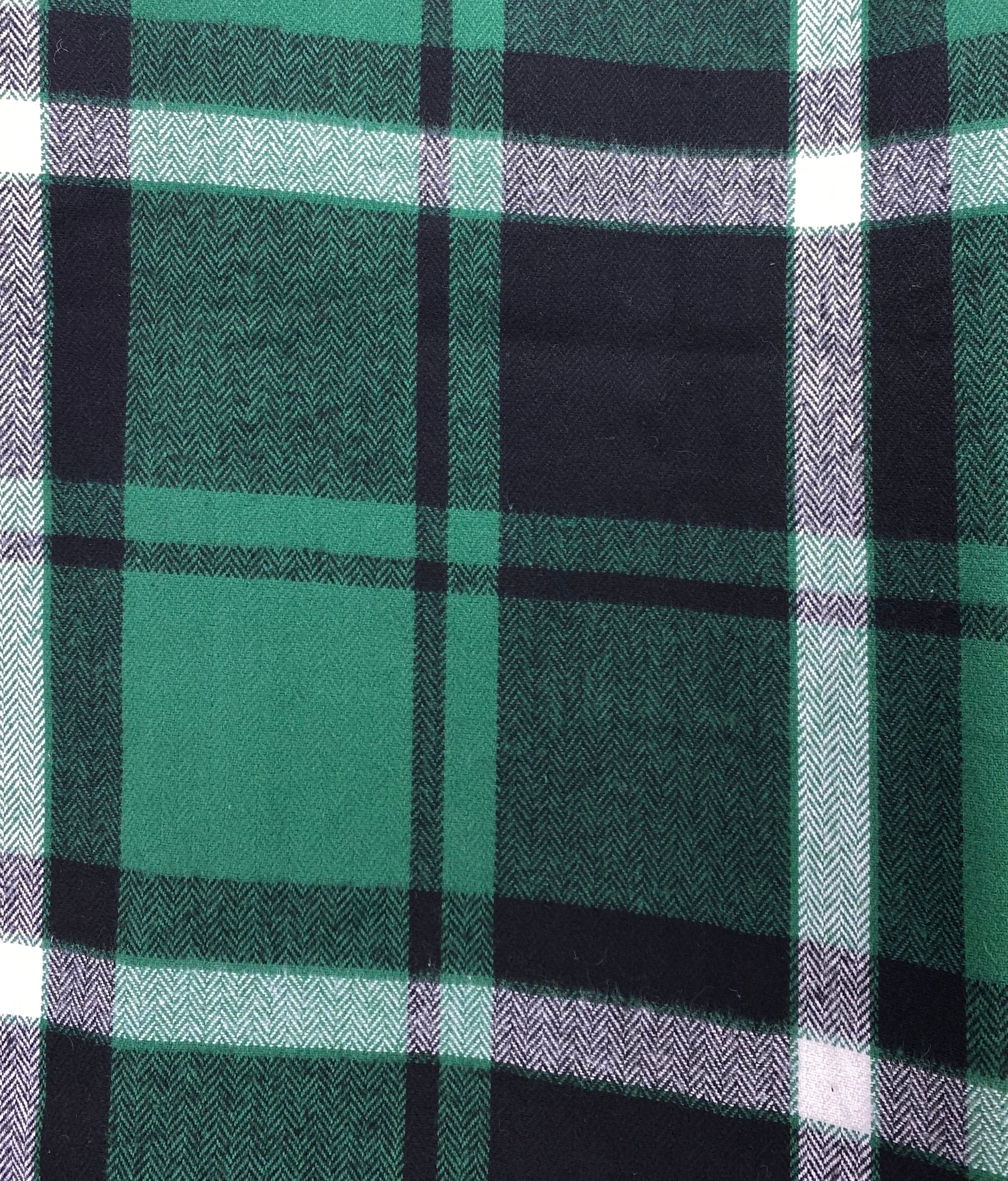 Dark Irish Green, Black, and White Herringbone Weave Plaid Flannel Infinity or Blanket Scarf