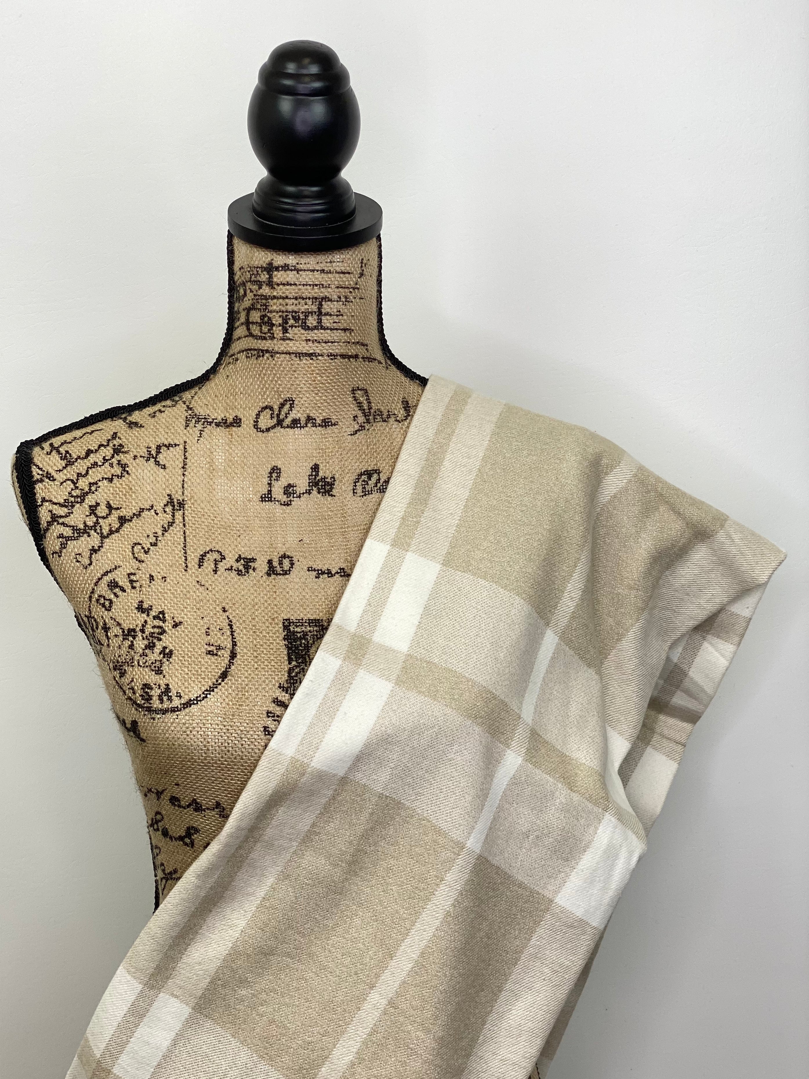 Neutrals in Cream and Beige Large Pattern Plaid Flannel Infinity or Blanket Scarf