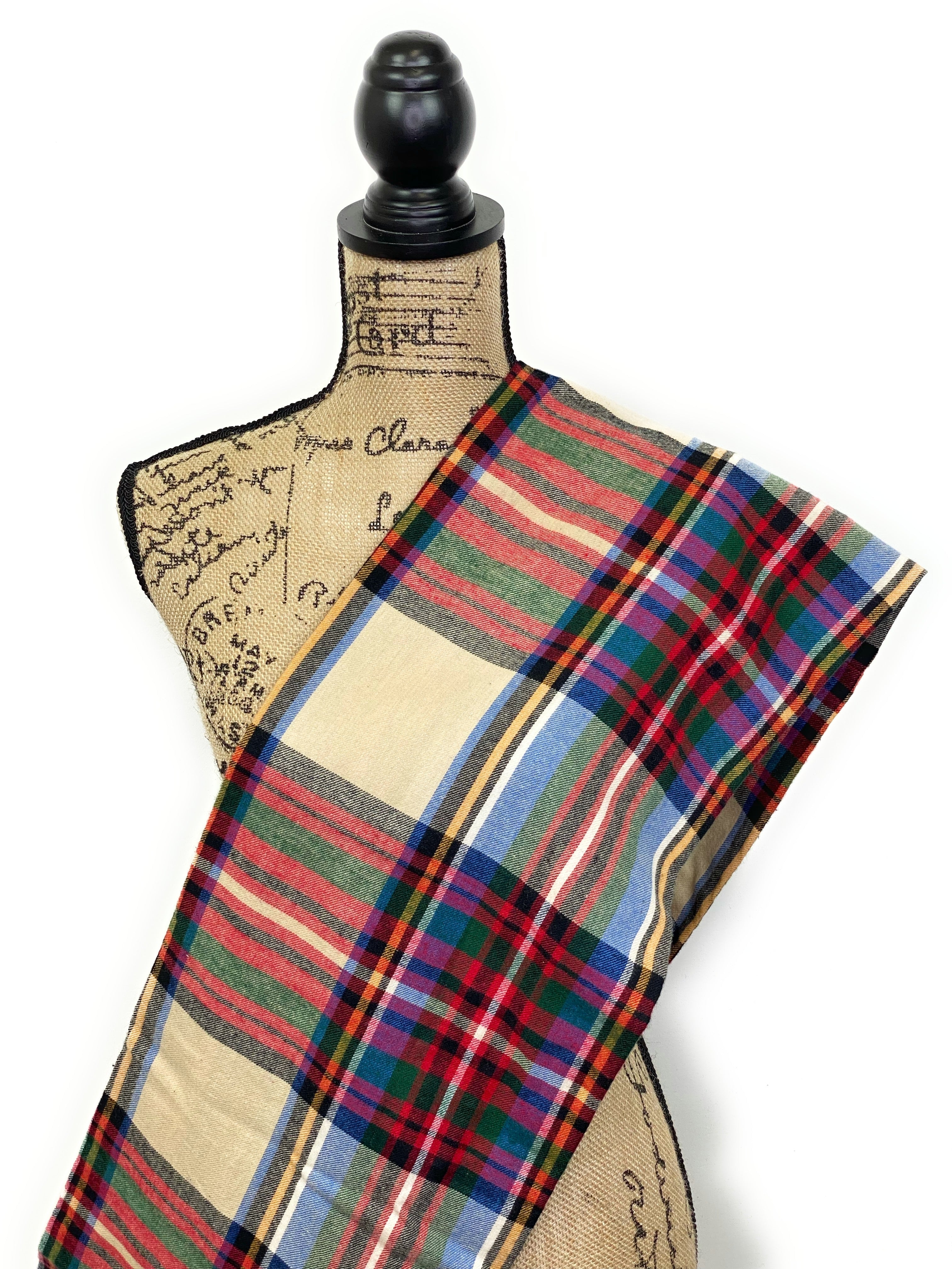 Colorful Madras Plaid in Tan, Black, Blue, Yellow, Green, and Red Lightweight Flannel Infinity or Blanket Scarf
