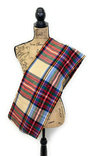 Colorful Madras Plaid in Tan, Black, Blue, Yellow, Green, and Red Lightweight Flannel Infinity or Blanket Scarf