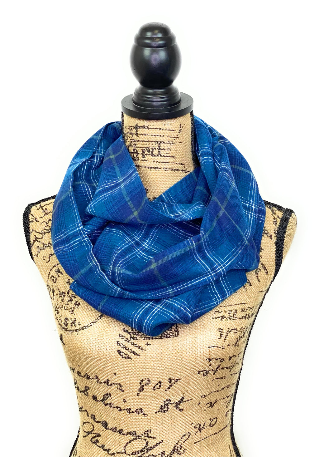 Ombre Plaid in Blues with Gray and White Lightweight Flannel Infinity or Blanket Scarf