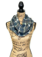 Sage, Dusty Blue, Heather Gray, and Cream Flannel Plaid Infinity or Blanket Scarf