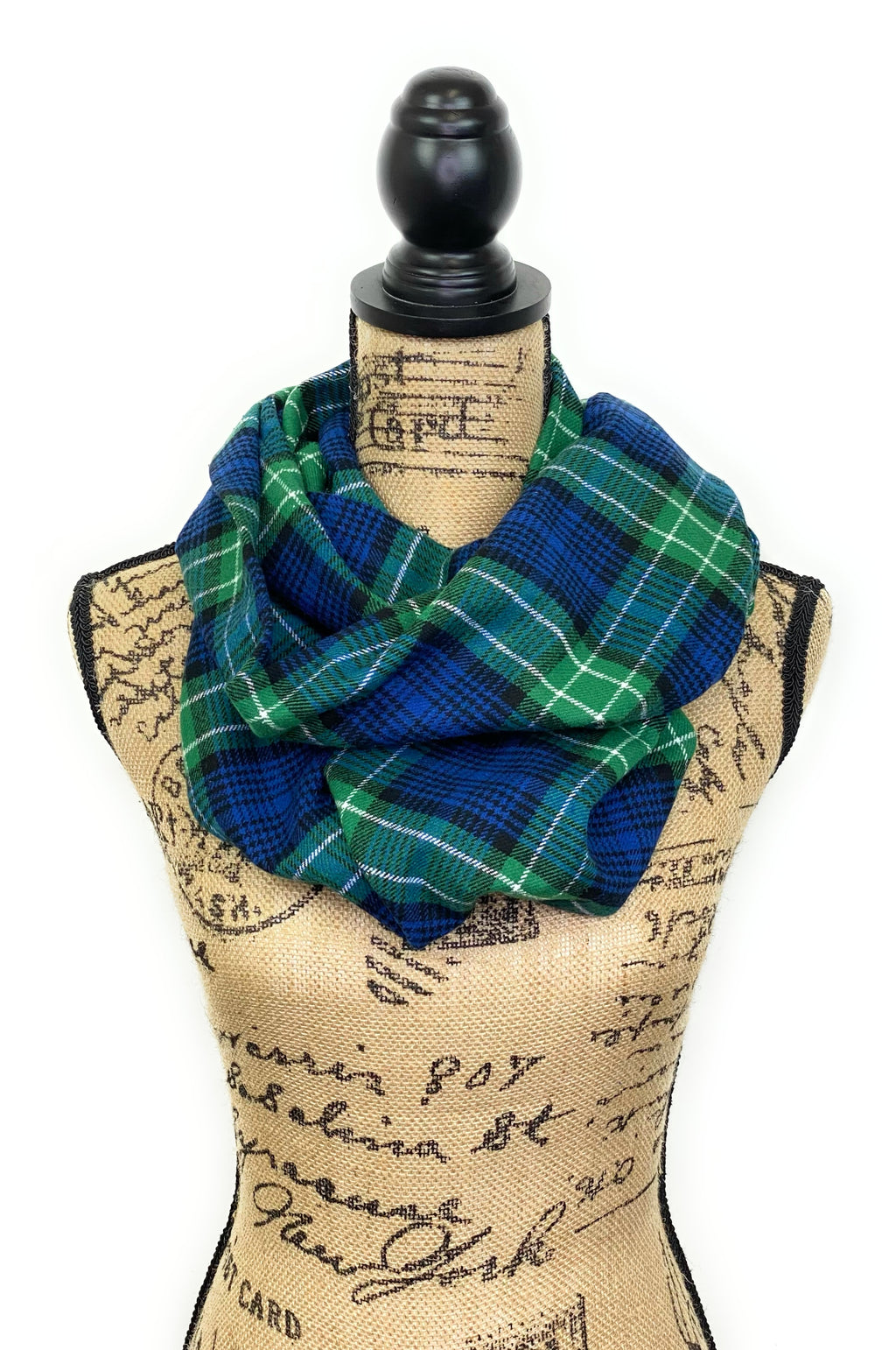 Classic Green, Blue, and White Plaid Flannel Infinity or Blanket Scarf