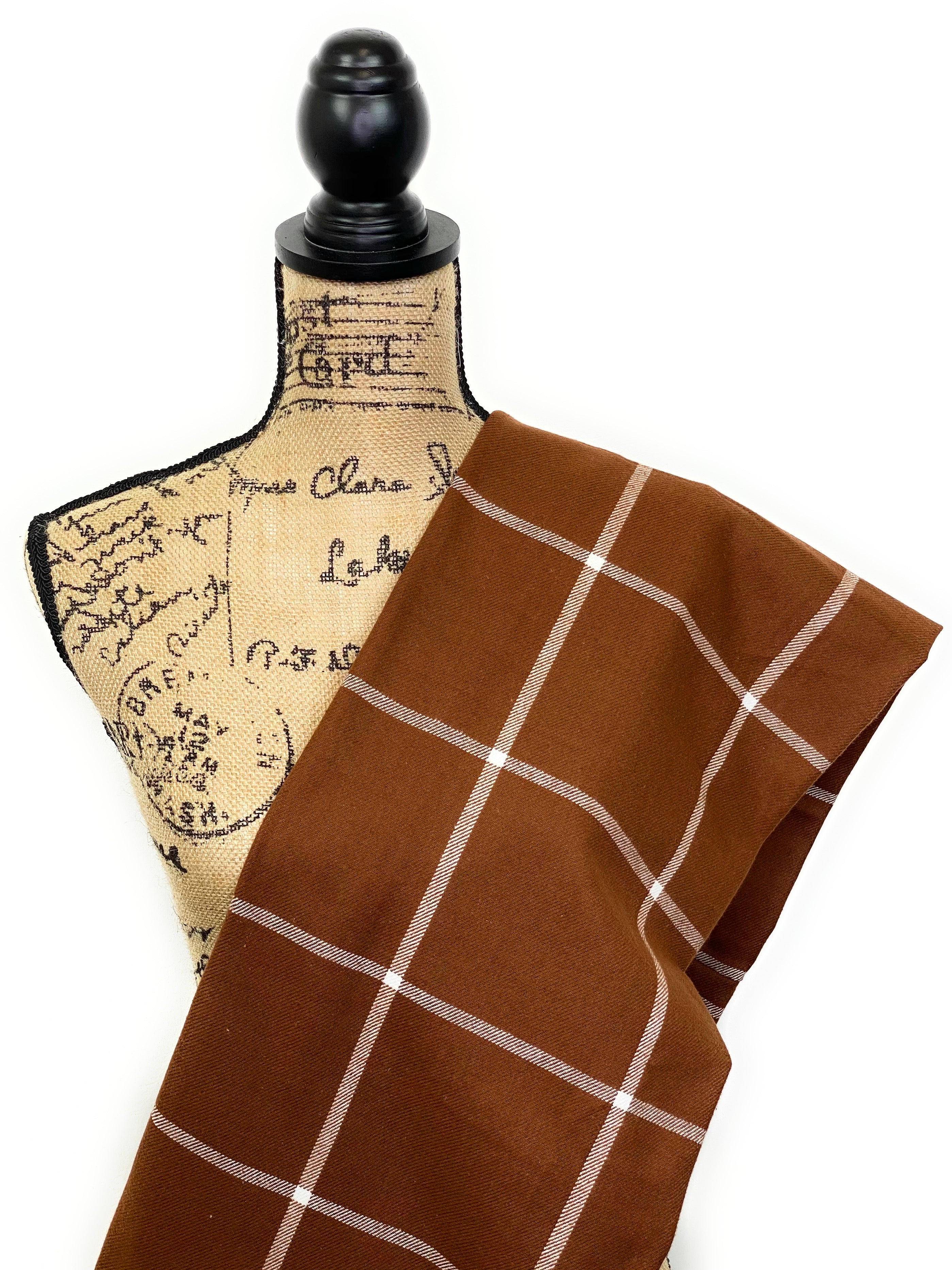 Chestnut Brown and Cream Large Windowpane Plaid Flannel Infinity or Blanket Scarf