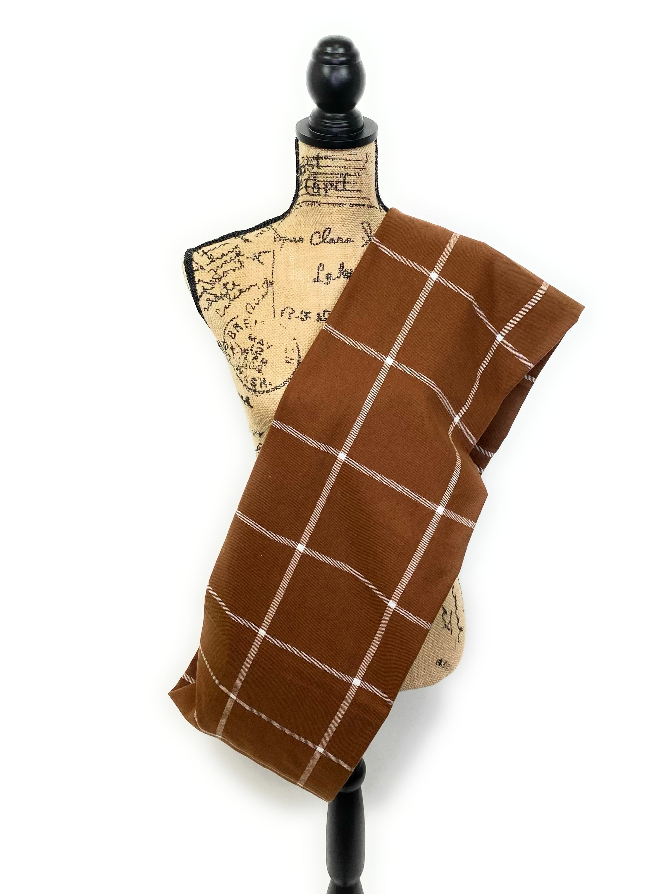 Chestnut Brown and Cream Large Windowpane Plaid Flannel Infinity or Blanket Scarf