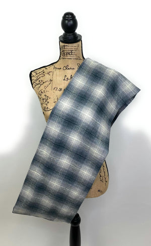 Dark French Blue, Gray, and Cream Ombre Plaid Flannel Infinity or Blanket Scarf