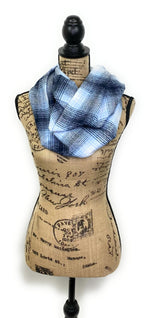 Navy Blue, Light Blue, and White Ombre Plaid Flannel Infinity or Blanket Scarf