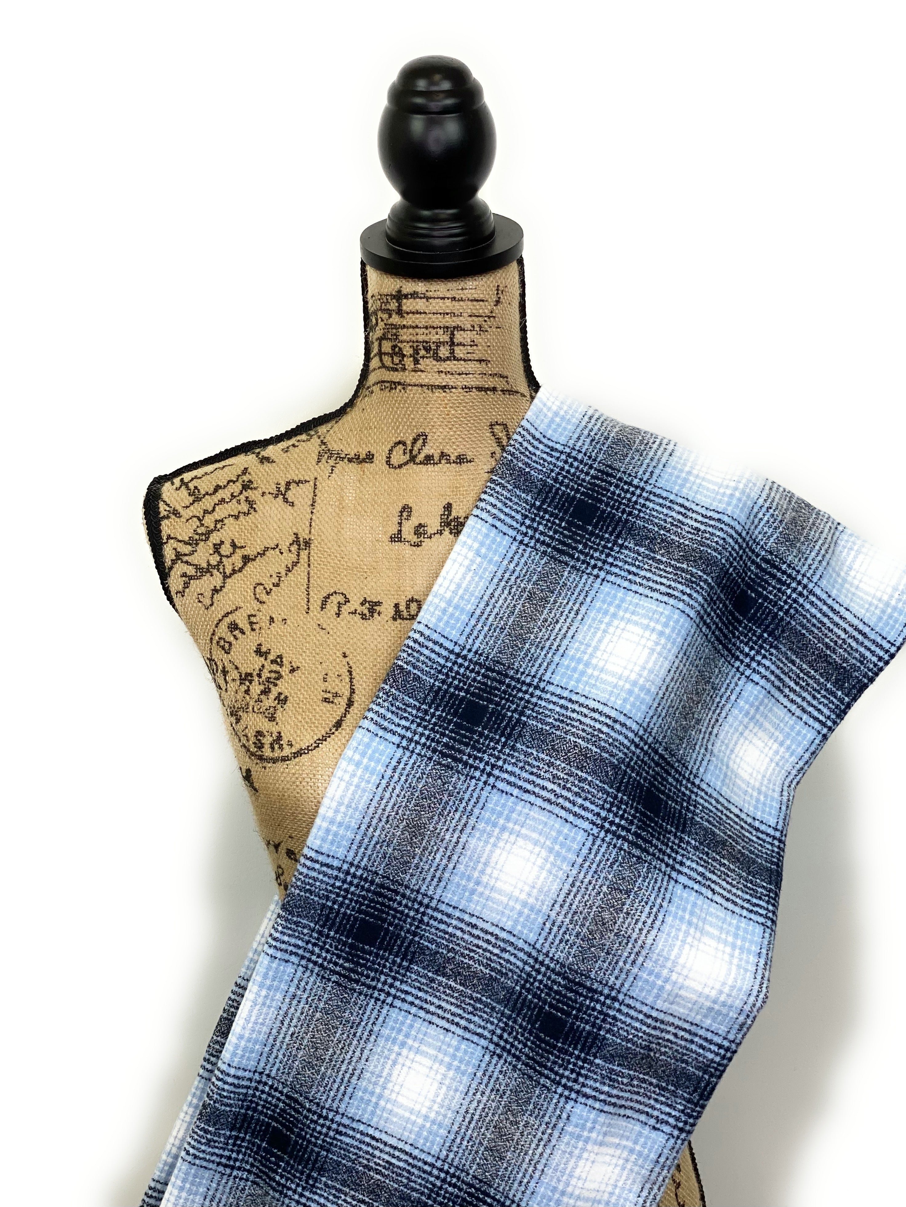 Navy Blue, Light Blue, and White Ombre Plaid Flannel Infinity or Blanket Scarf