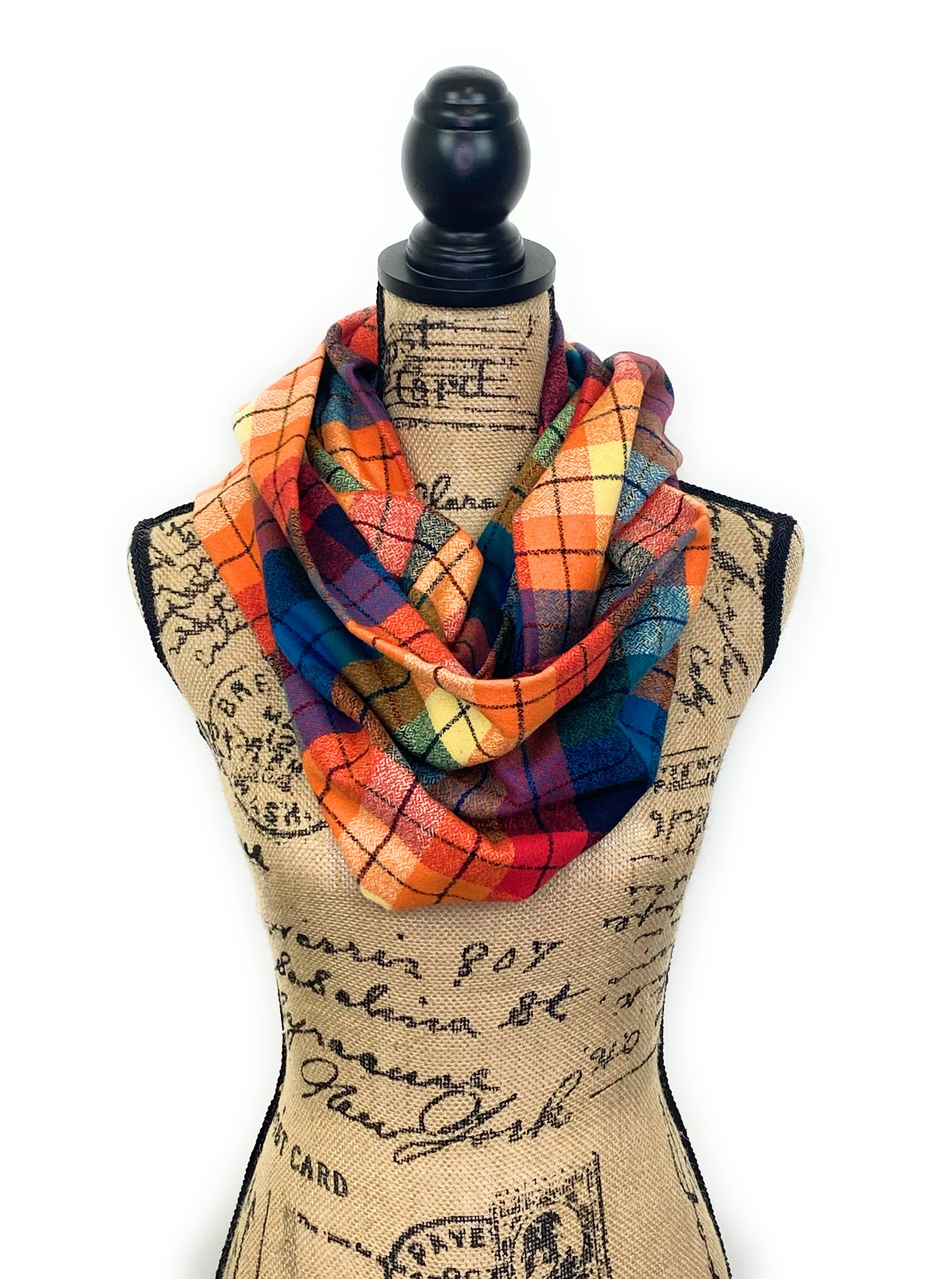 Rainbow of Color Heathered Plaid Flannel Infinity or Blanket Scarf