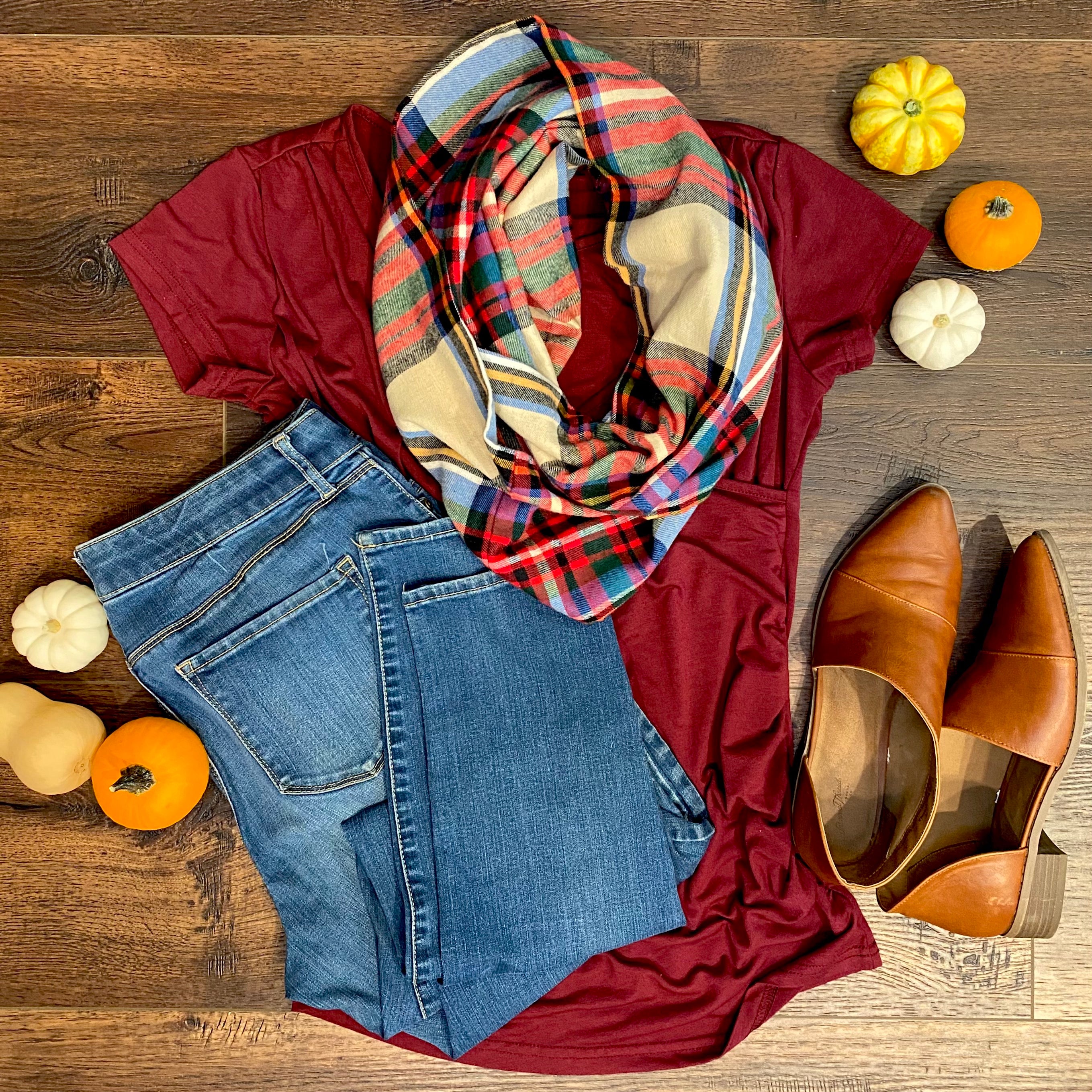 Colorful Madras Plaid in Tan, Black, Blue, Yellow, Green, and Red Lightweight Flannel Infinity or Blanket Scarf