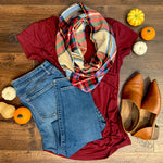 Colorful Madras Plaid in Tan, Black, Blue, Yellow, Green, and Red Lightweight Flannel Infinity or Blanket Scarf