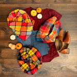 Colorful Yellow, Red, Blue, and Black Flannel Plaid Infinity or Blanket Scarf