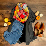 Colorful Red, Yellow, Orange, and Gray Block Plaid Flannel Infinity or Blanket Scarf