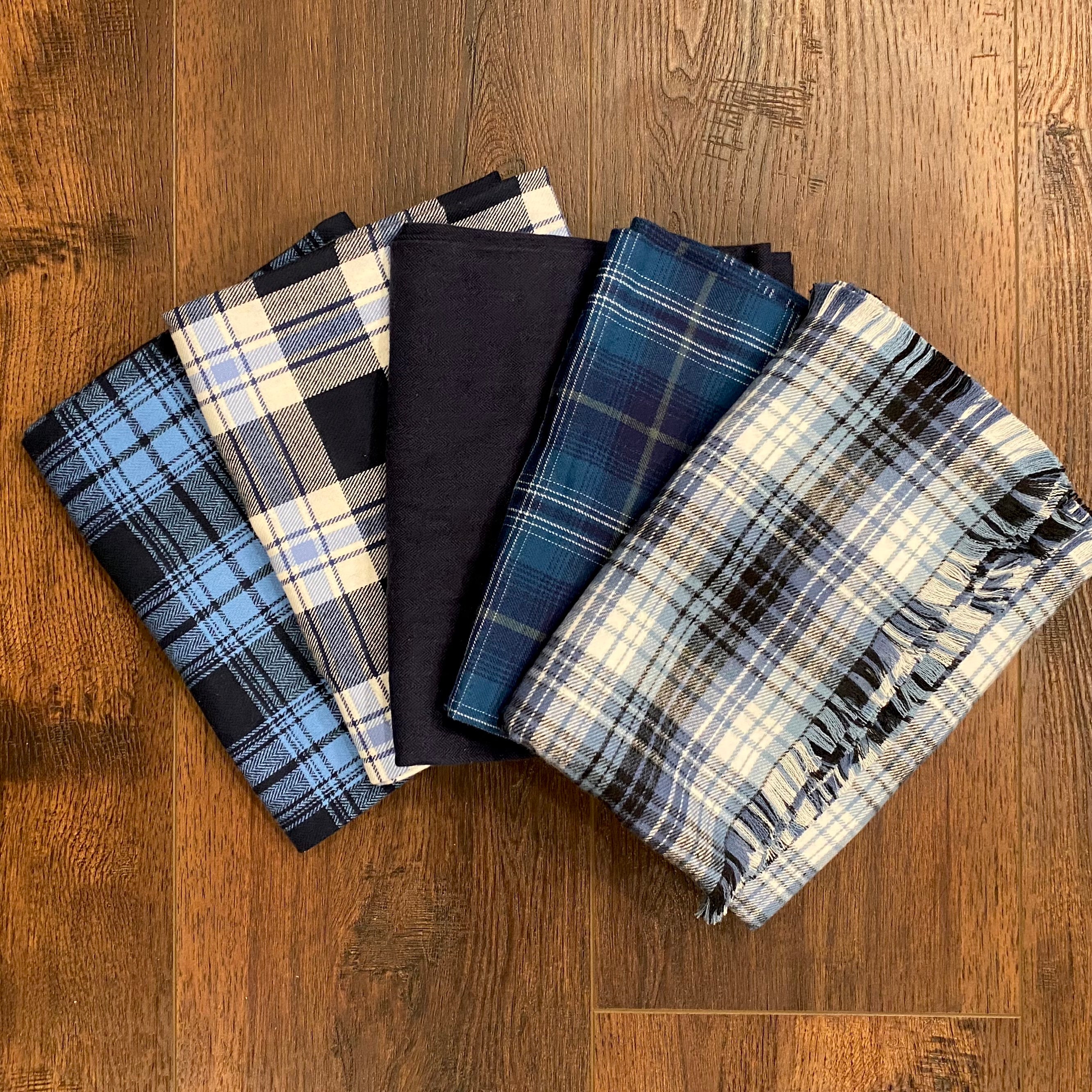 Navy Blue, Light French Blue, and White Flannel Plaid Infinity or Blanket Scarf