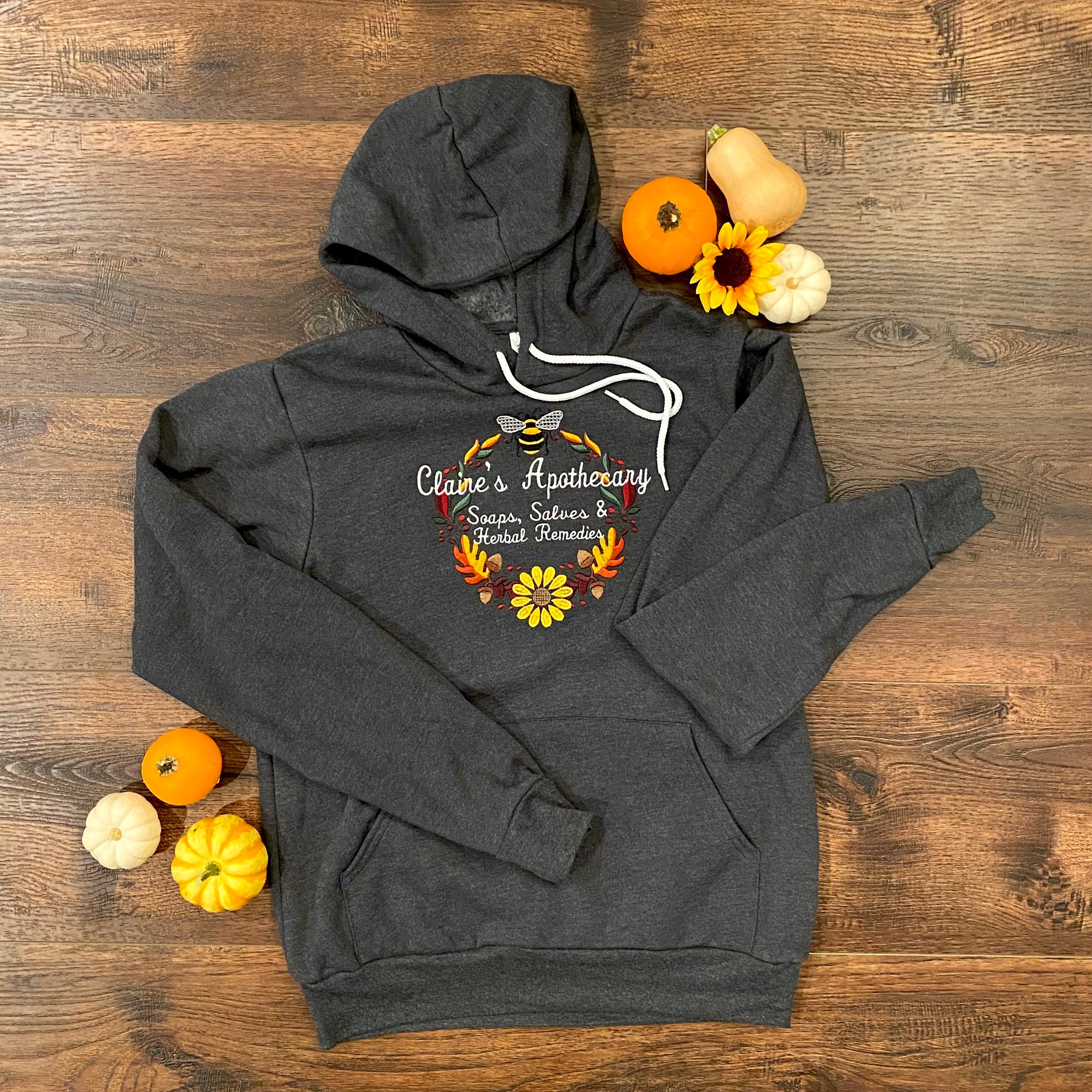 Embroidered Claire's Apothecary Fall Wreath Soft Fleece Unisex Sweatshirt Hoodie - Outlander Inspiration