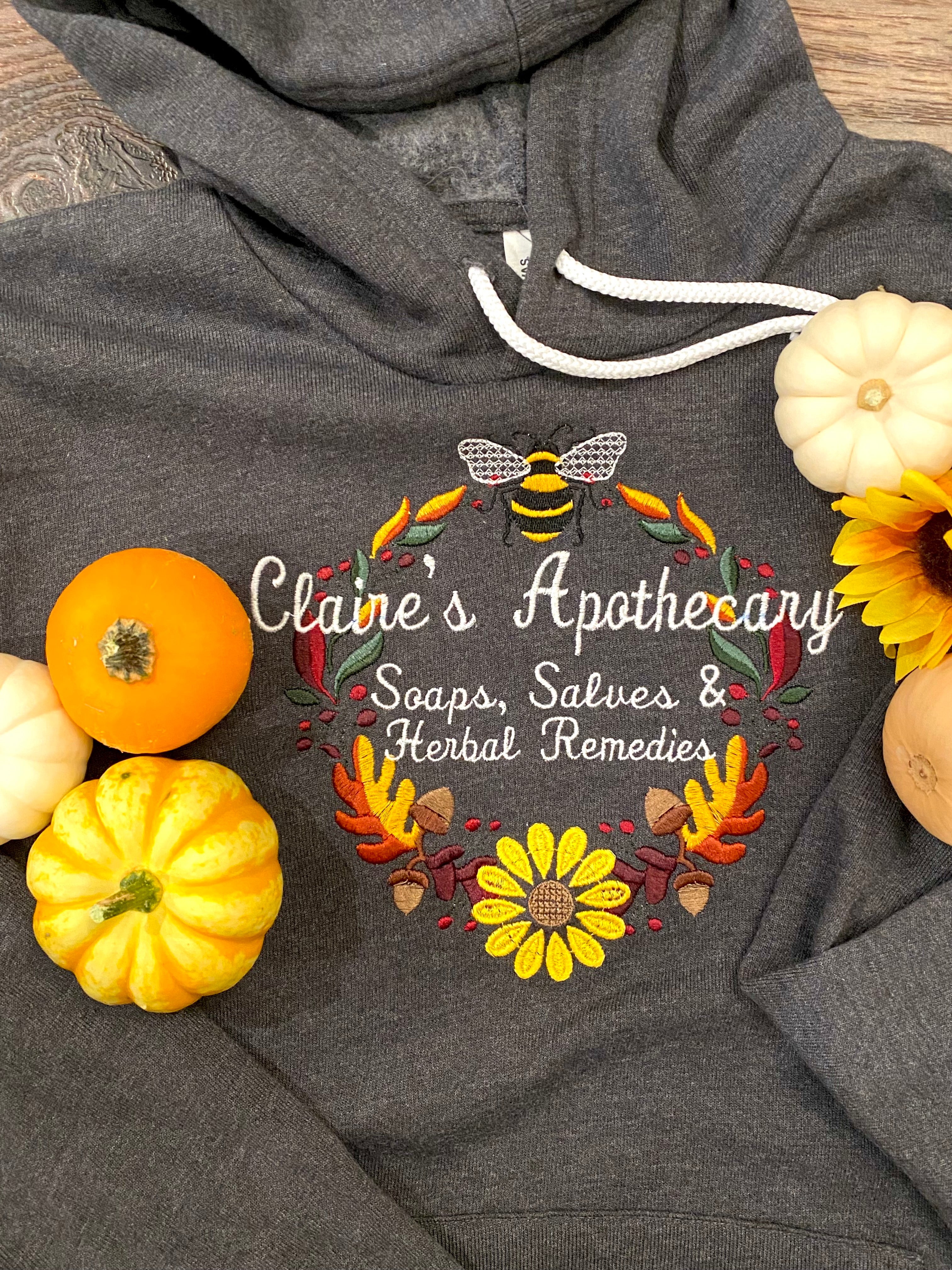 Embroidered Claire's Apothecary Fall Wreath Soft Fleece Unisex Sweatshirt Hoodie - Outlander Inspiration