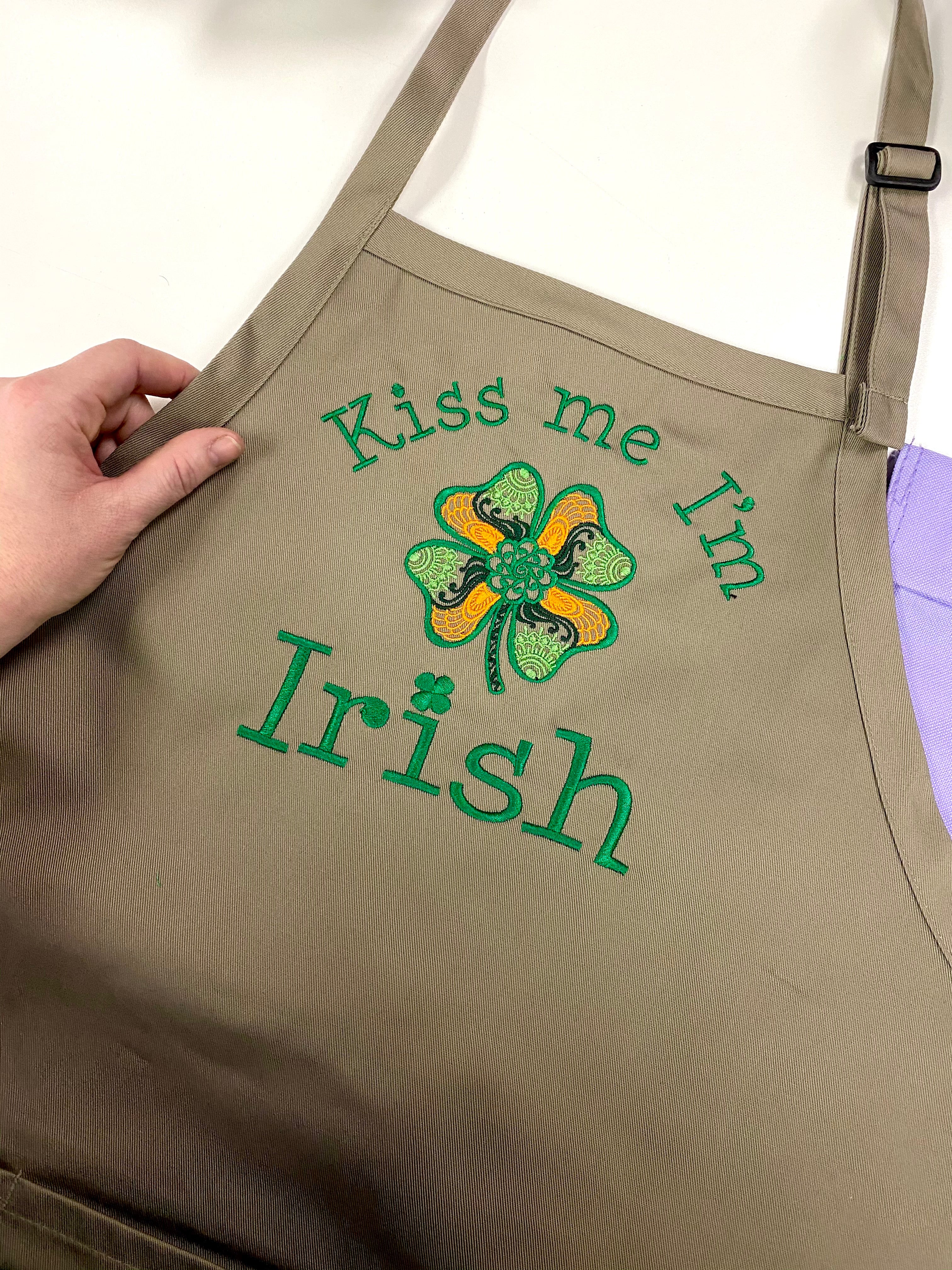 Kiss Me I'm Irish Embroidered Apron - Craftsman and Canvas Style Options