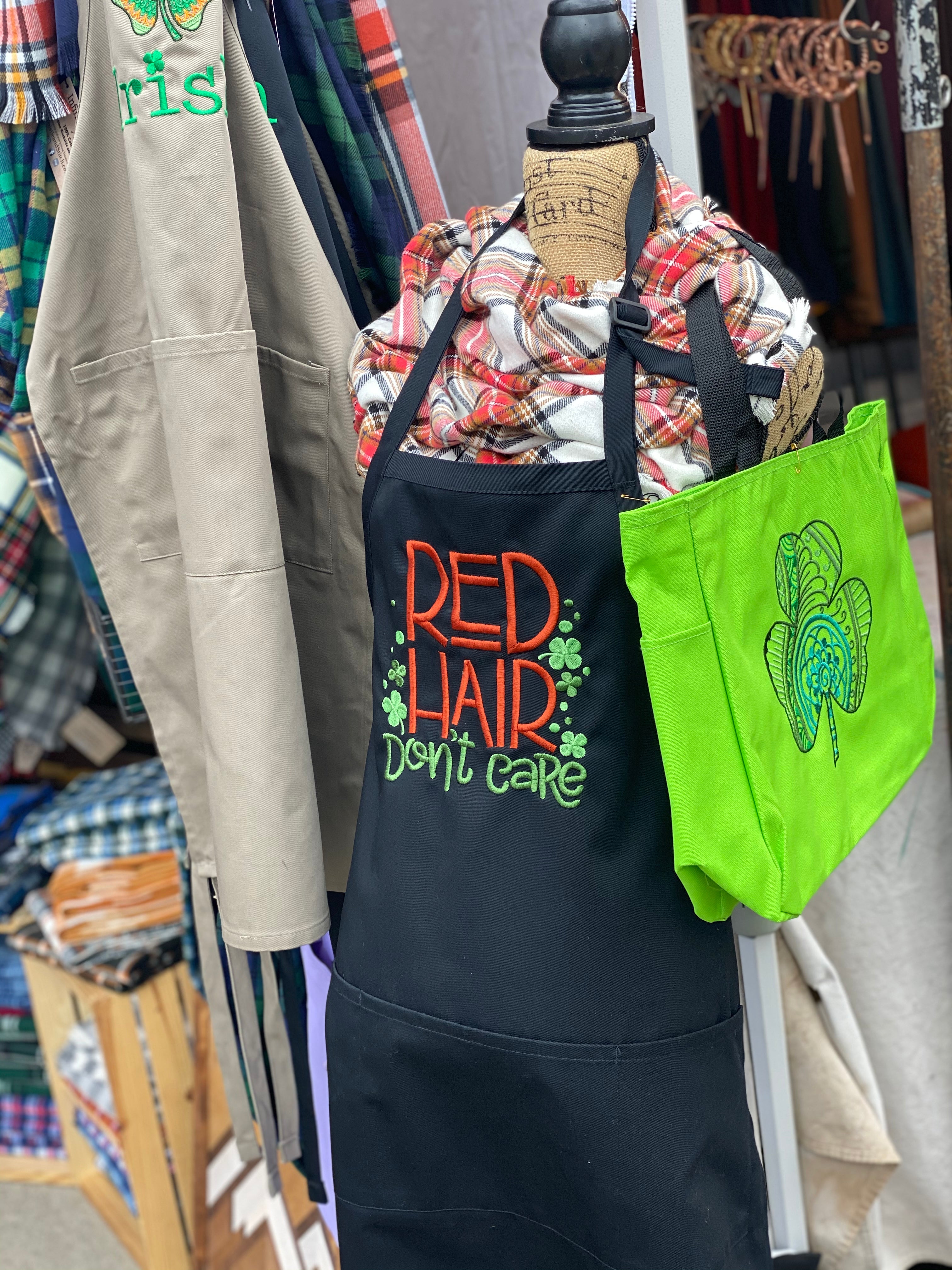 Red Hair Don't Care Embroidered Apron - Craftsman and Canvas Style Options