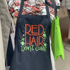 Red Hair Don't Care Embroidered Apron - Craftsman and Canvas Style Options