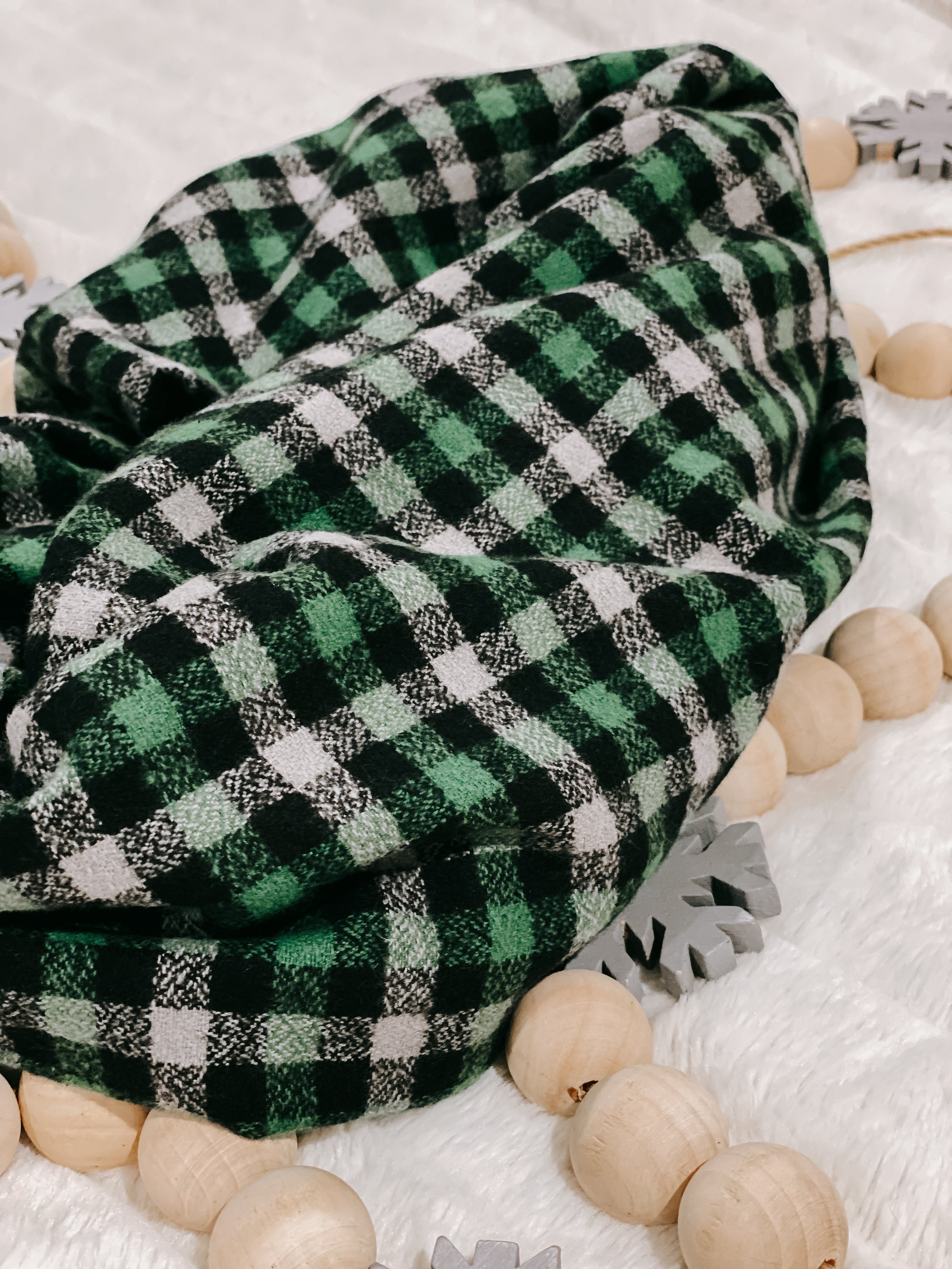Forest Green, Gray, and Black Small Check Heathered Plaid Flannel Infinity or Blanket Scarf