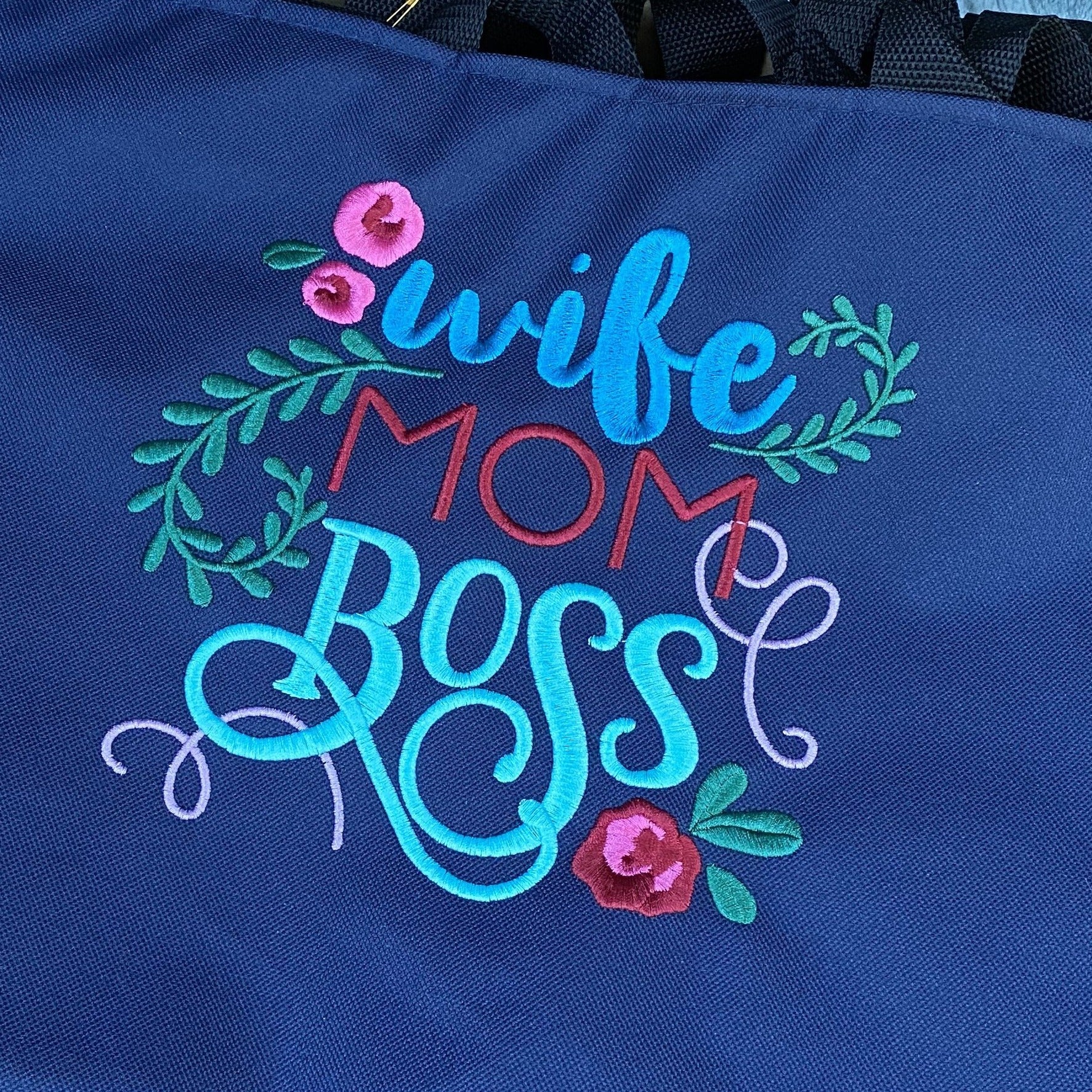 Wife Mom Boss Embroidered Tote Bag