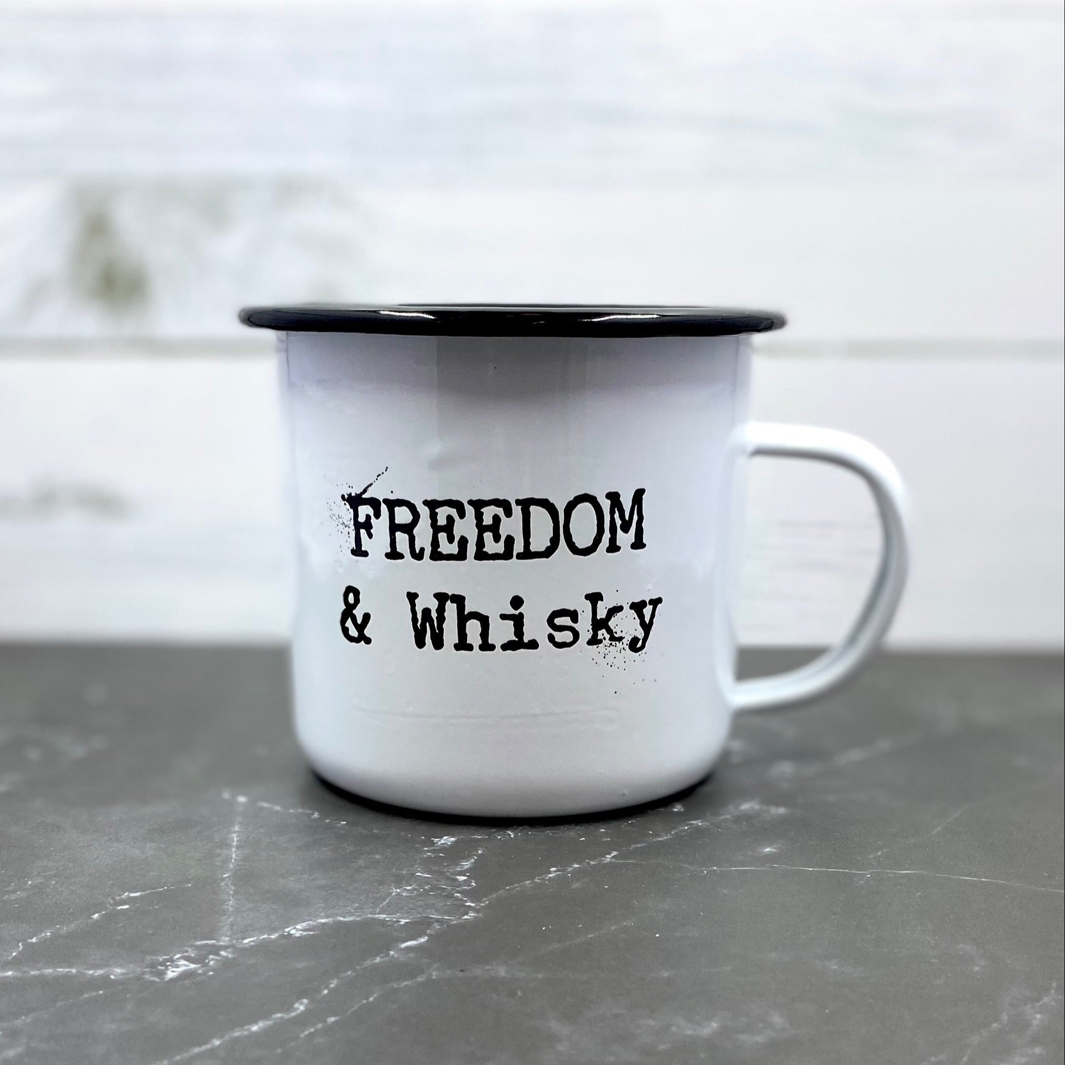 Freedom and Whisky Enamel Campfire Mug - Outlander Inspiration