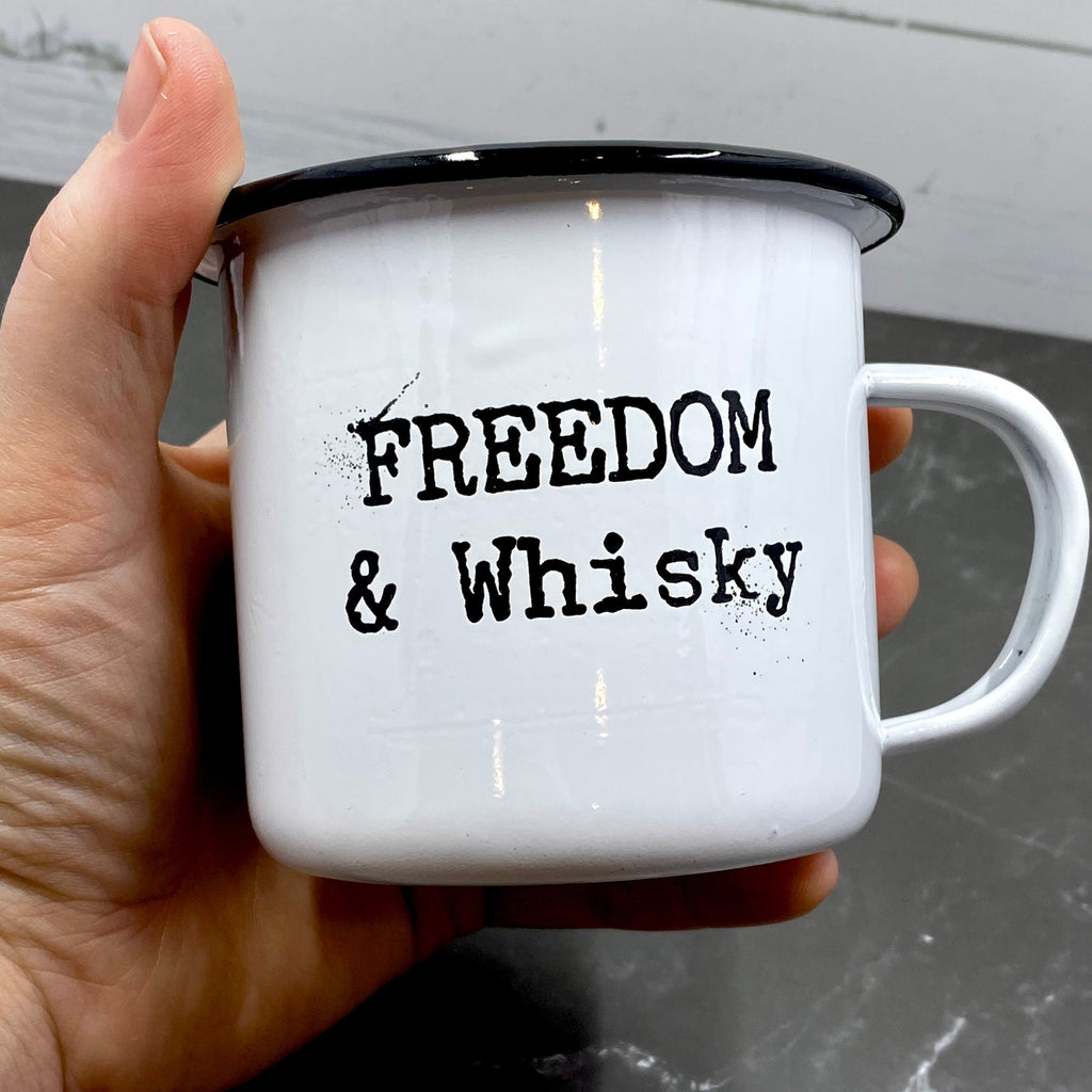 Freedom and Whisky Enamel Campfire Mug - Outlander Inspiration