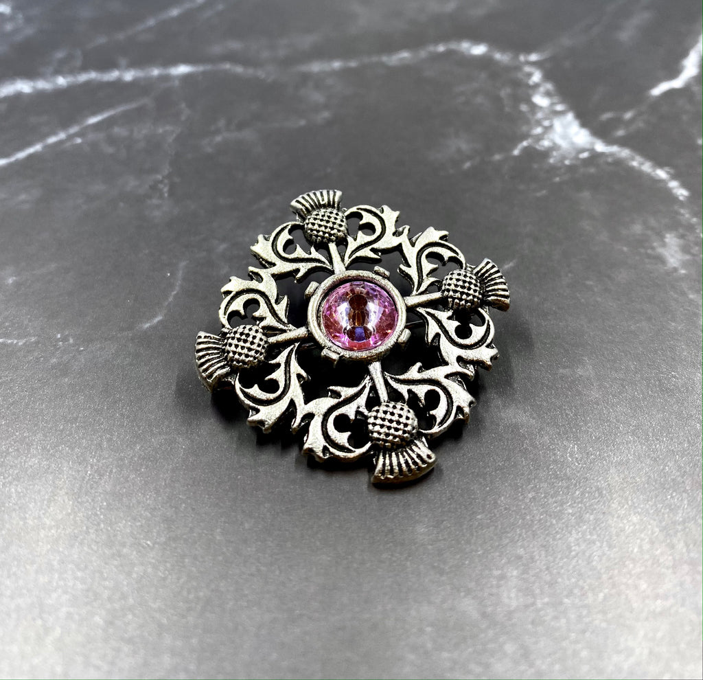 Scottish Thistle Brooch with Light Purple Stone Traditional Pin
