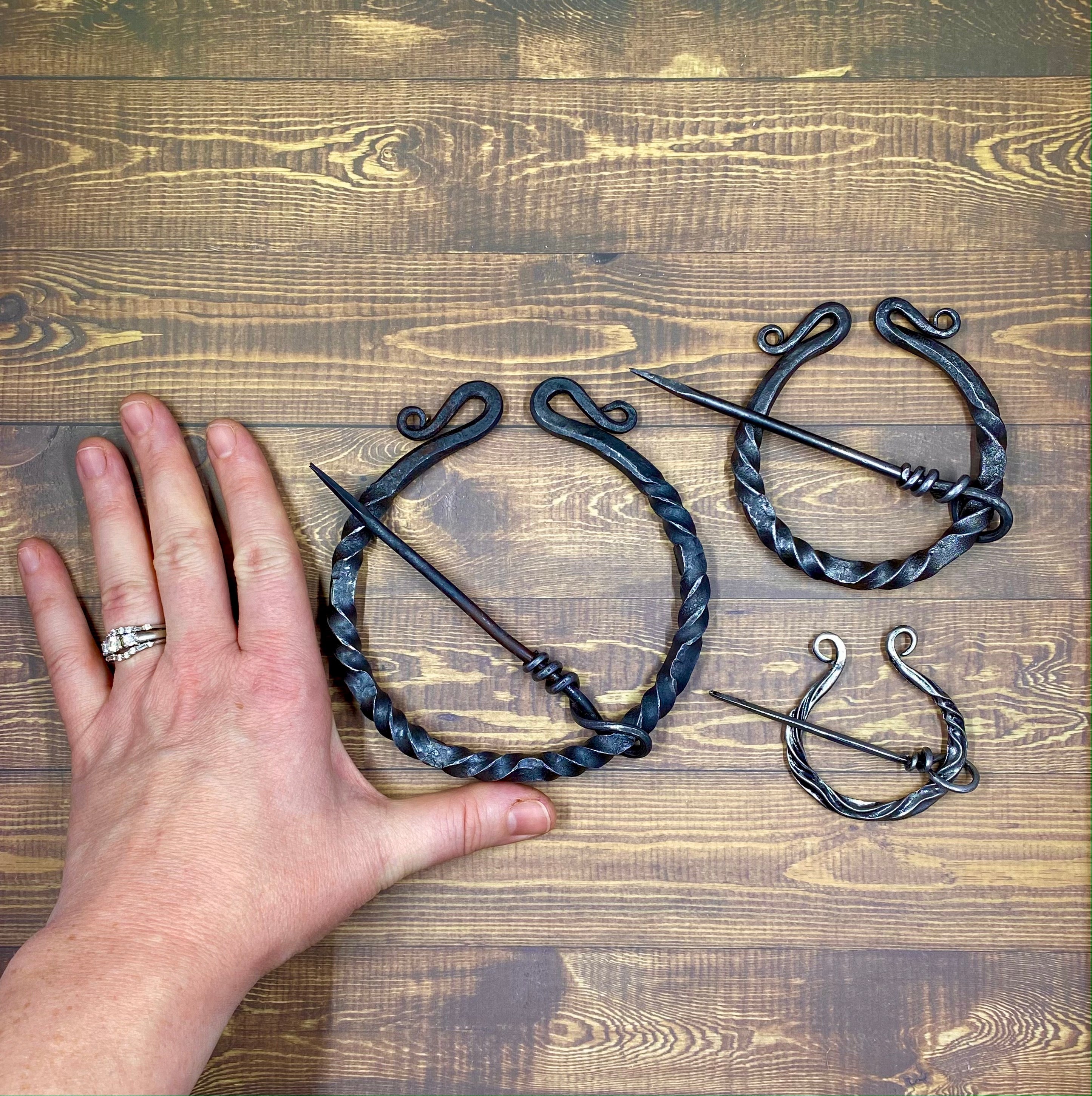 Hand Forged Steel Twisted Large and Extra Large Penannular Brooches
