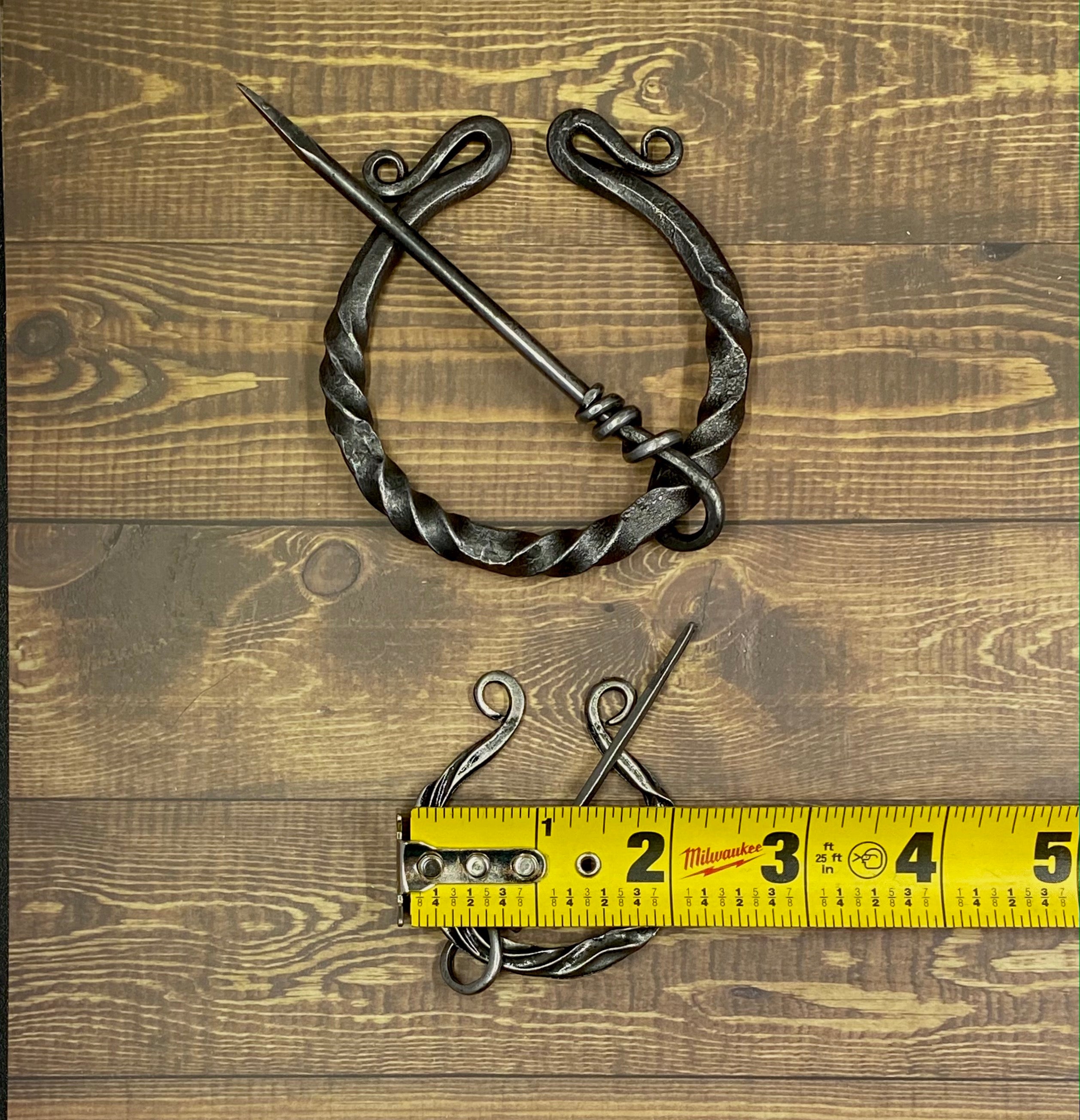 Hand Forged Steel Twisted Large and Extra Large Penannular Brooches