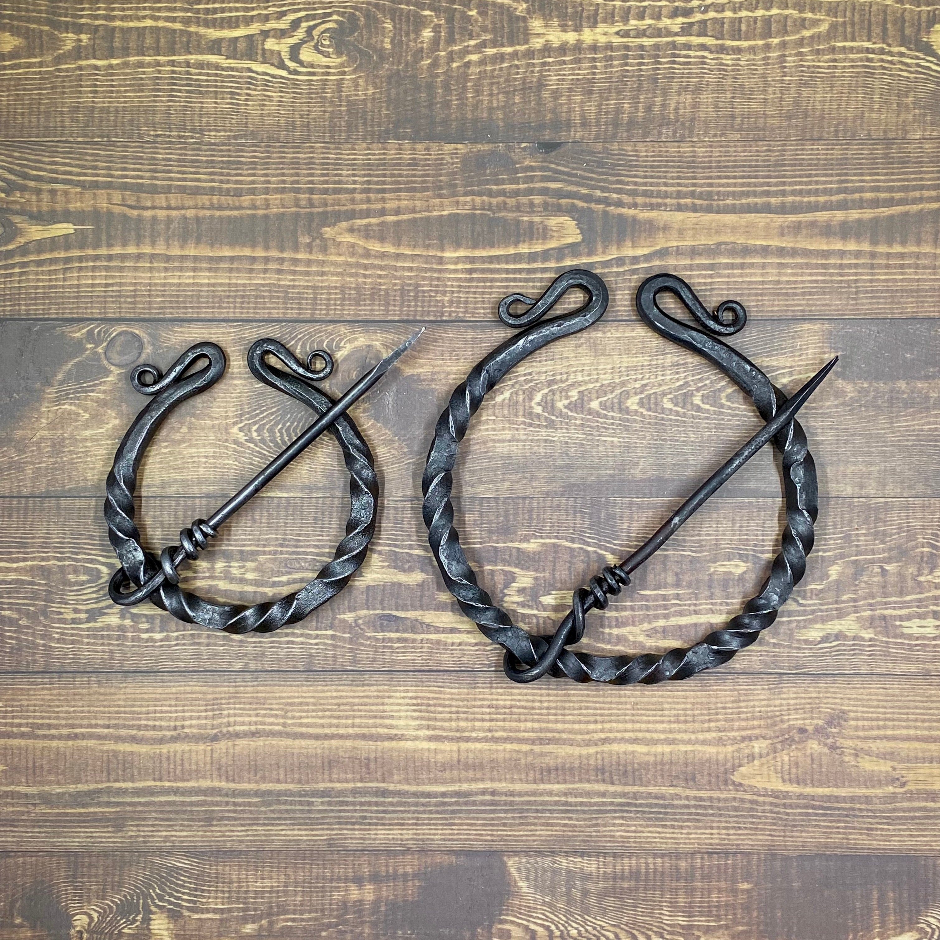 Hand Forged Steel Twisted Large and Extra Large Penannular Brooches