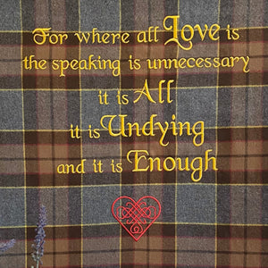 For where all love is... Outlander Quote Inspired Embroidered Flannel Envelope Pillowcase