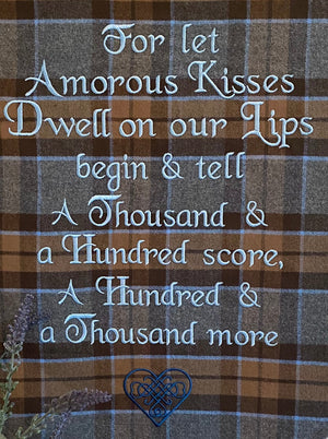For let Amorous Kisses Dwell... Outlander Quote Inspired Embroidered Flannel Envelope Pillowcase
