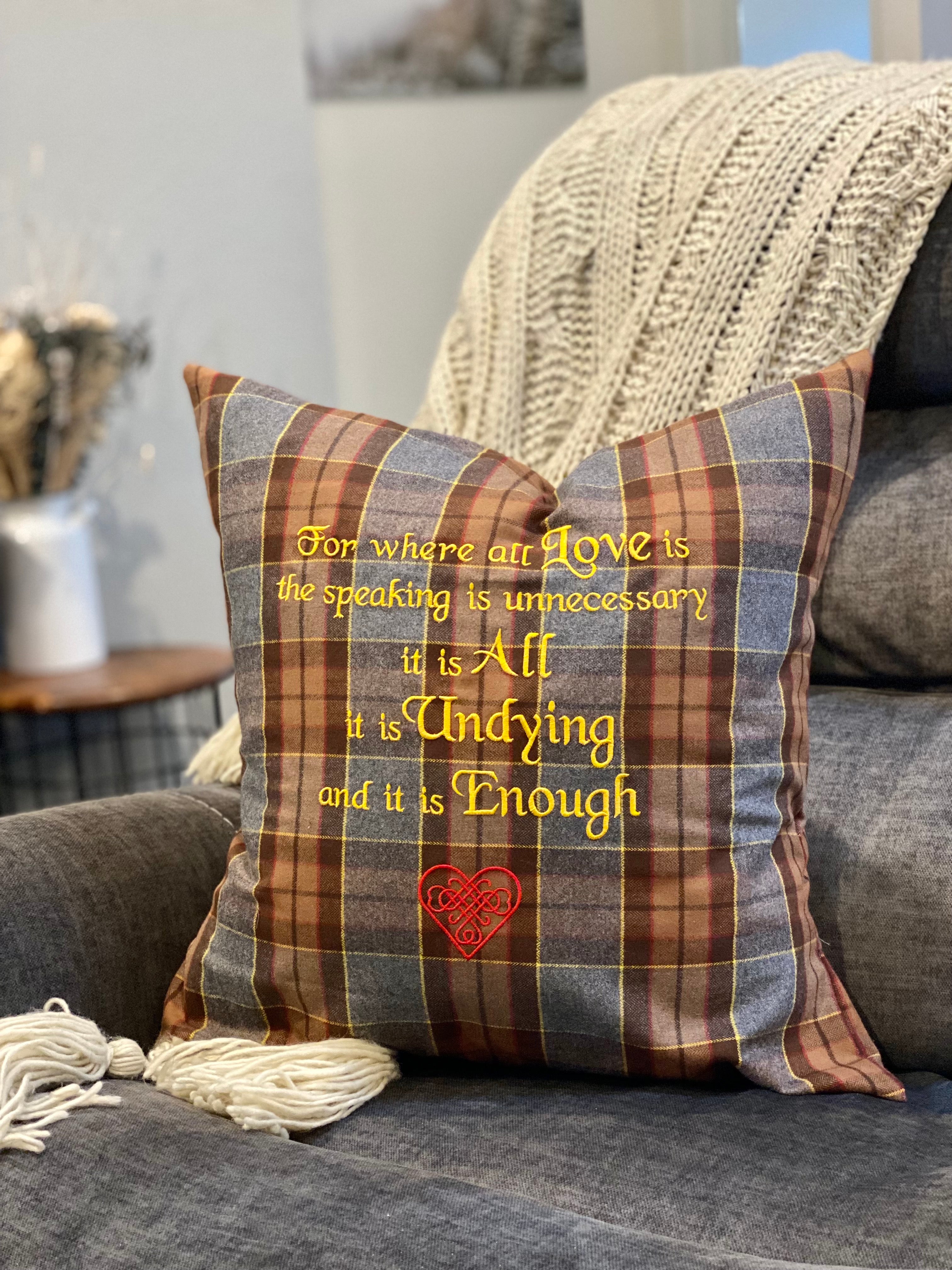 For where all love is... Outlander Quote Inspired Embroidered Flannel Envelope Pillowcase