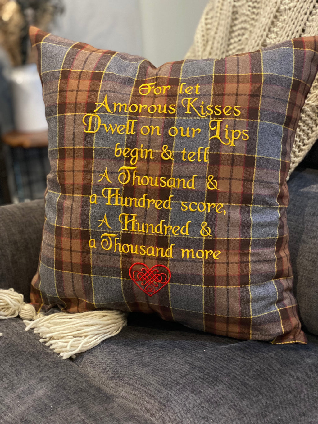 For let Amorous Kisses Dwell... Outlander Quote Inspired Embroidered Flannel Envelope Pillowcase