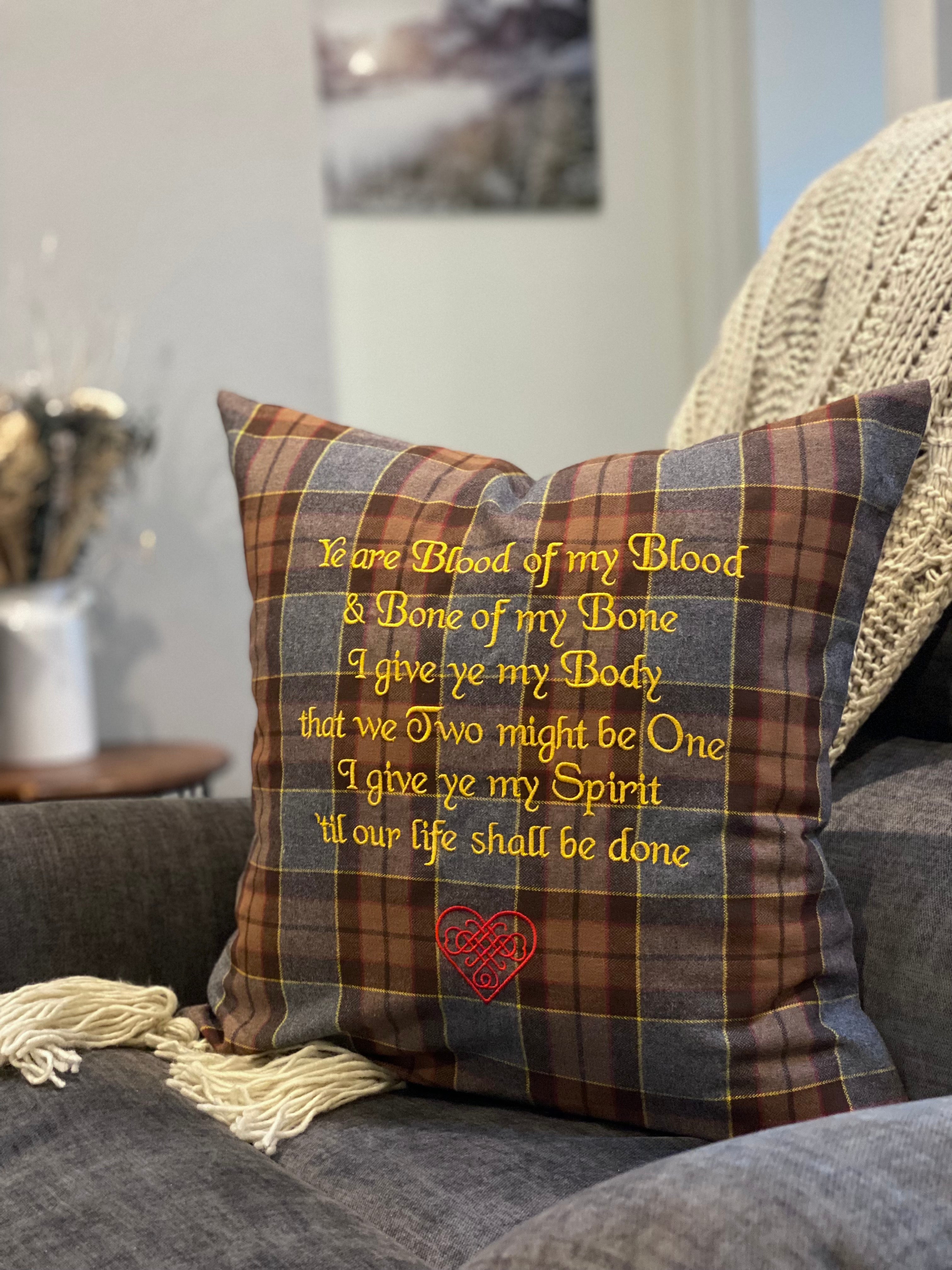 Blood of my Blood... Celtic Blood Oath Outlander Quote Inspired Embroidered Flannel Envelope Pillowcase