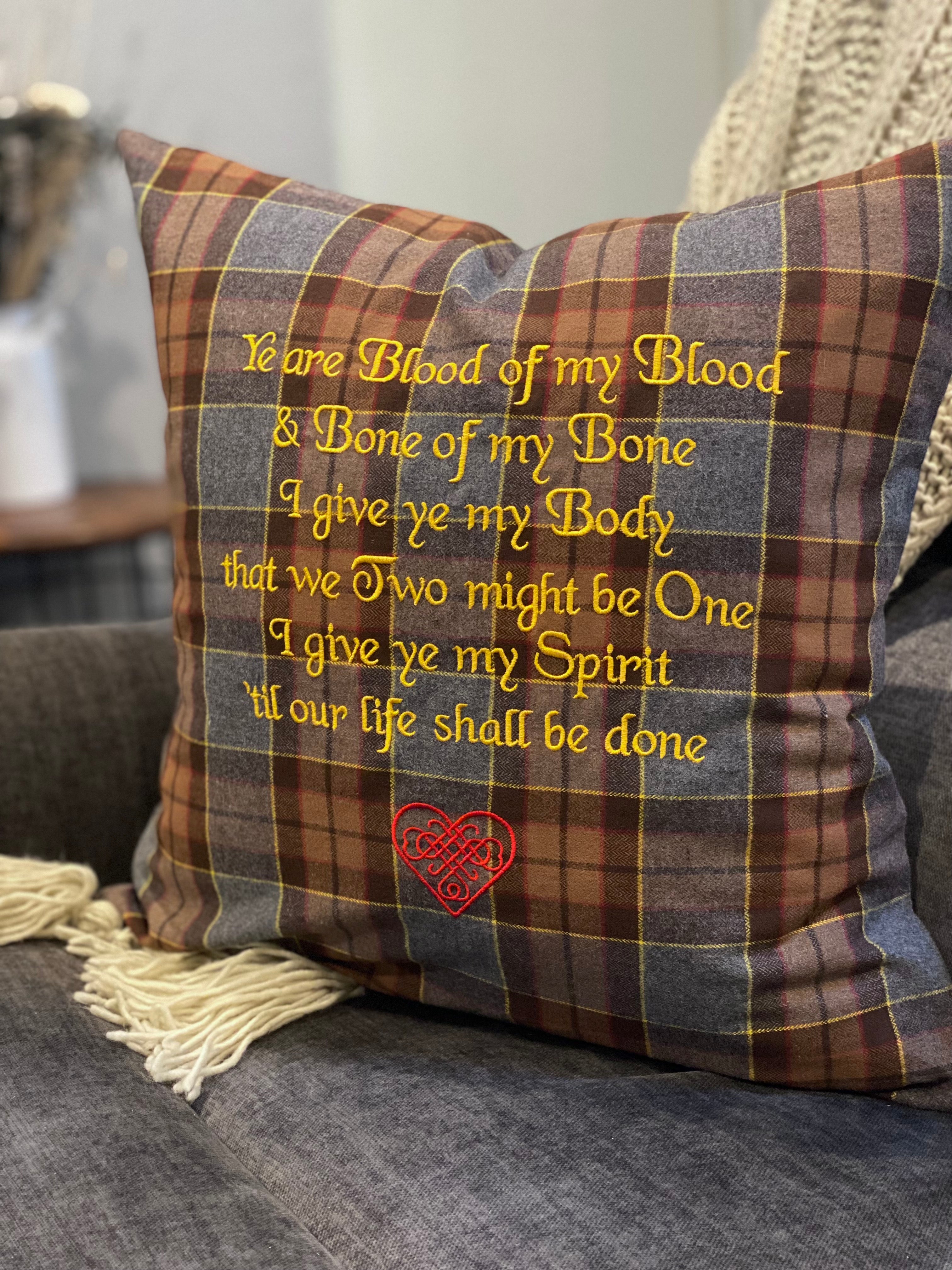 Blood of my Blood... Celtic Blood Oath Outlander Quote Inspired Embroidered Flannel Envelope Pillowcase